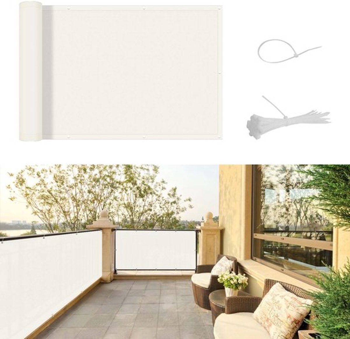 Balkonscherm Waterdicht 100x1000cm - UV-bescherming 95% - Ondoorzichtig - Balkonafdekking