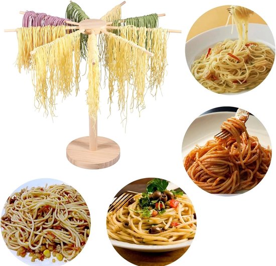 SnelShoppen - Pasta Droogrek, Pastamaker van Hout, 46 x 40 cm, voor tot 4.5 kg Verse Pasta, 9 Afneembare Armen, Herbruikbaar Spaghetti Droogrek voor T van Snelshoppen — afbeelding 2