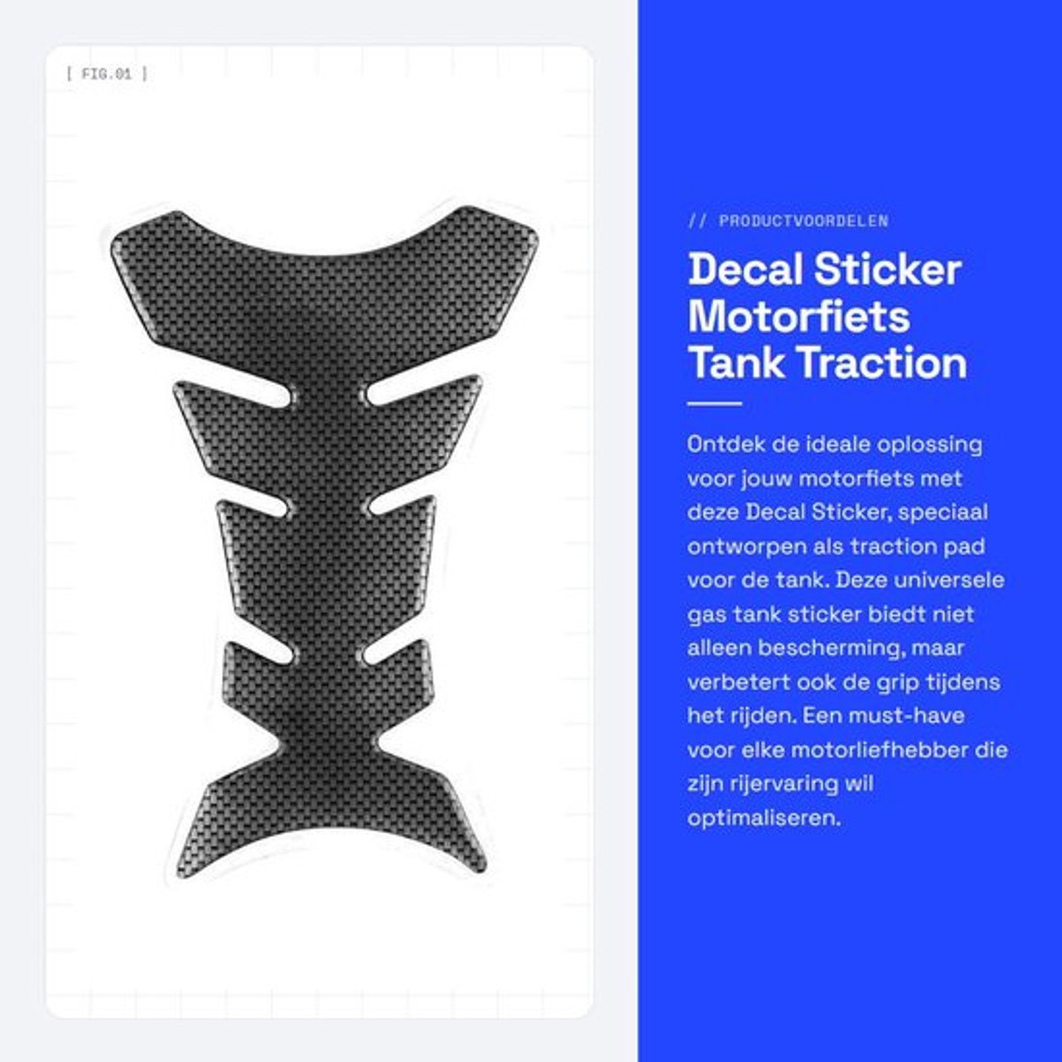 Tank Sticker Universeel - Motorfiets Traction Pad - PET Materiaal - Fishbone Patroon - Gloednieuw - 20g Gewicht - Tankpad