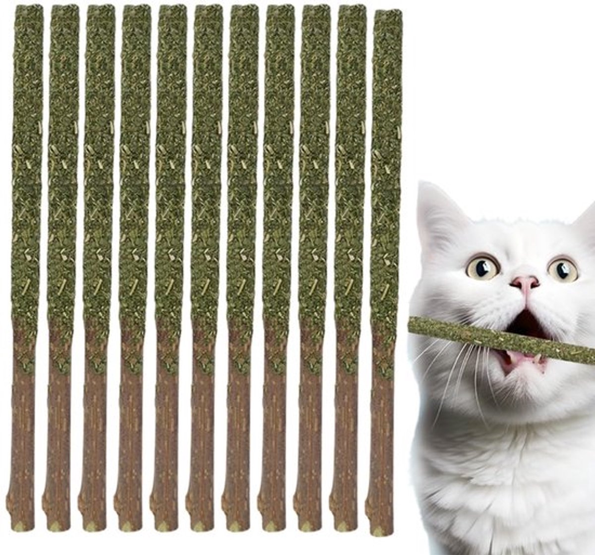 Kattenkrabstokken 12 stuks - Natuurlijk en biologisch - Tandverzorging - Frisse adem - Gezonde spijsvertering - Veilig speelgoed - Kattenkruid
