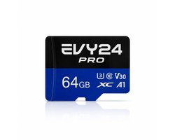 Evy24 Micro SD Kaart 64GB Pro - A1 U3 V30 Class 10 - Hoge Snelheid 160MB/s - Geschikt voor 4K Video, Smartphone, Camera, Drone en Nintendo Switch - Met Adapter