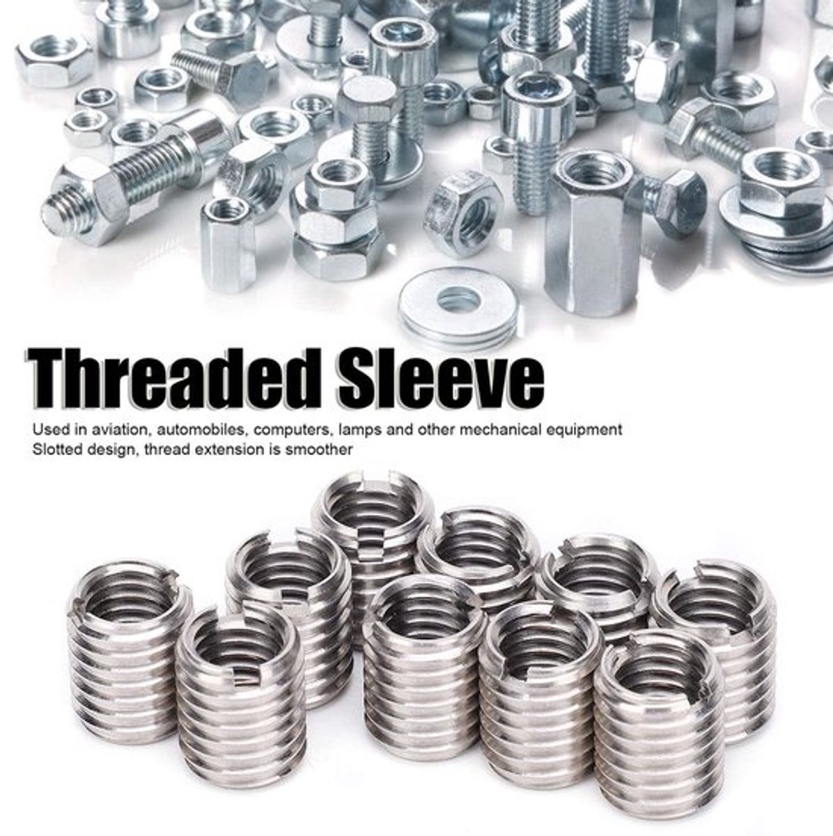 Set van 10 Schroefdraadinzetmoeren M8 tot M10 met Lengte 12mm