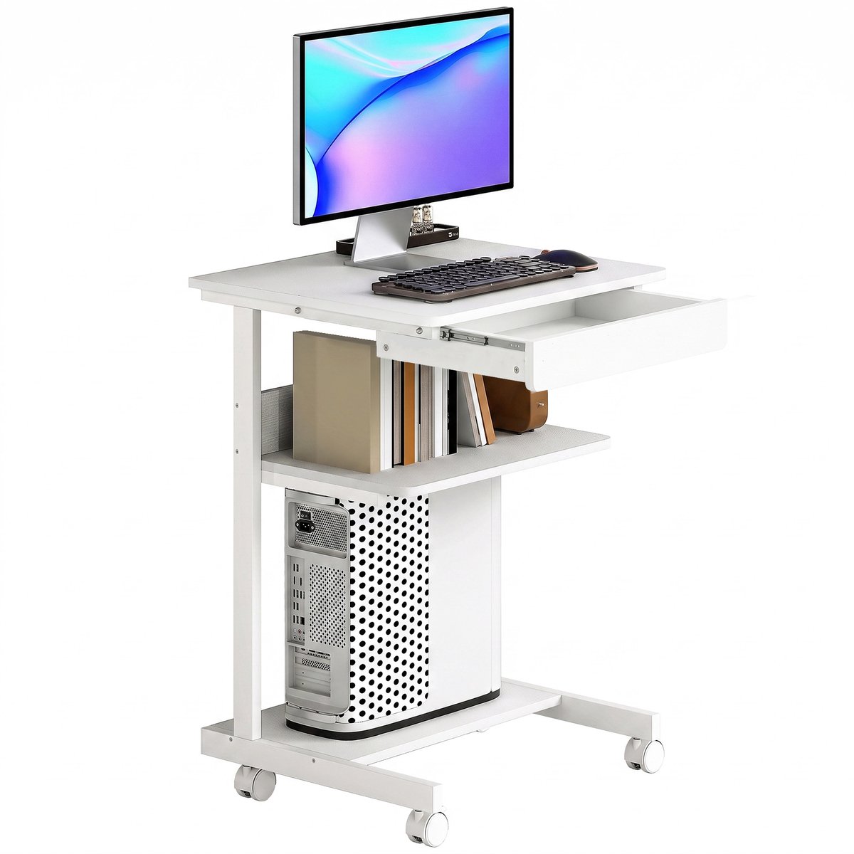 HOMCOM Computer Desk-Spanplatte, Metall-56L x 51B x 79H cm-Weiß