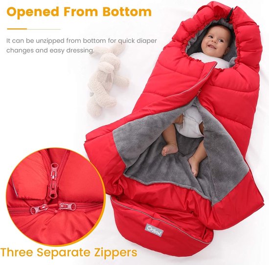 Warm Winter Voetenzak voor Buggy en Kinderwagens, Waterdichte Thermofleece Voetenzak voor Baby, Groot en Comfortabel, Rood — afbeelding 4