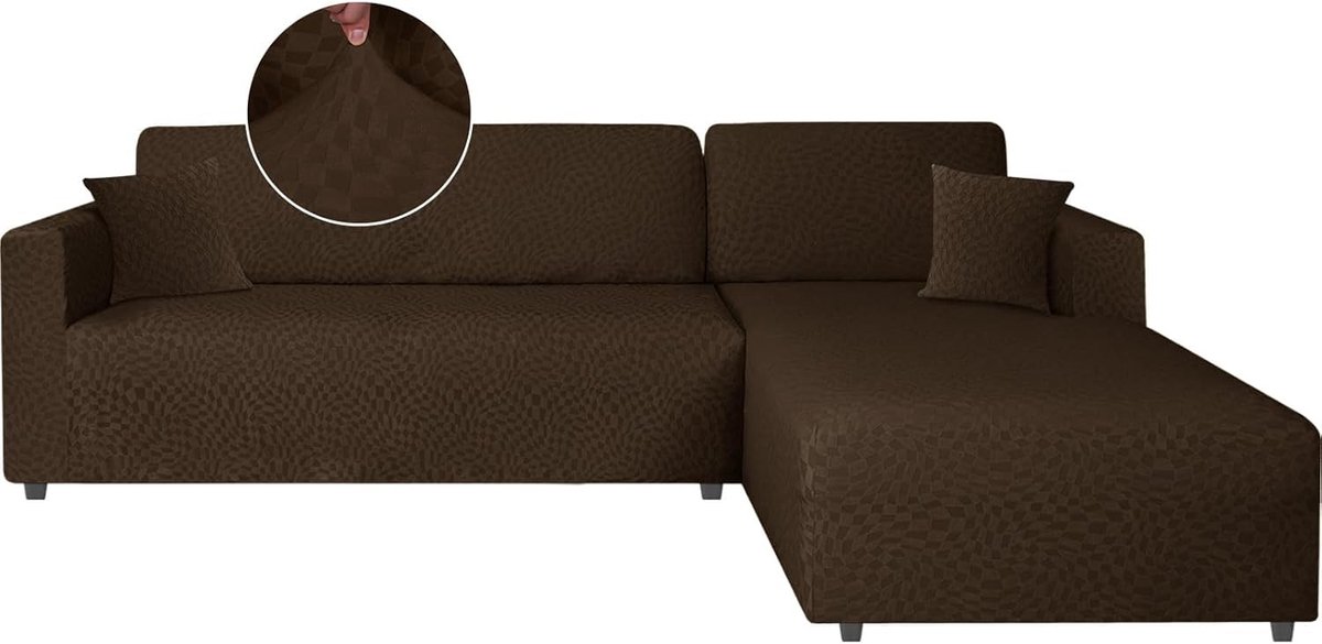 Stretch Hoekbankhoes met Peninsula, Verstelbare Sofahoes voor Chaise Longue en L-vormige Banken (1 Plaats + 2 Plaatsen, Koffiekleur)