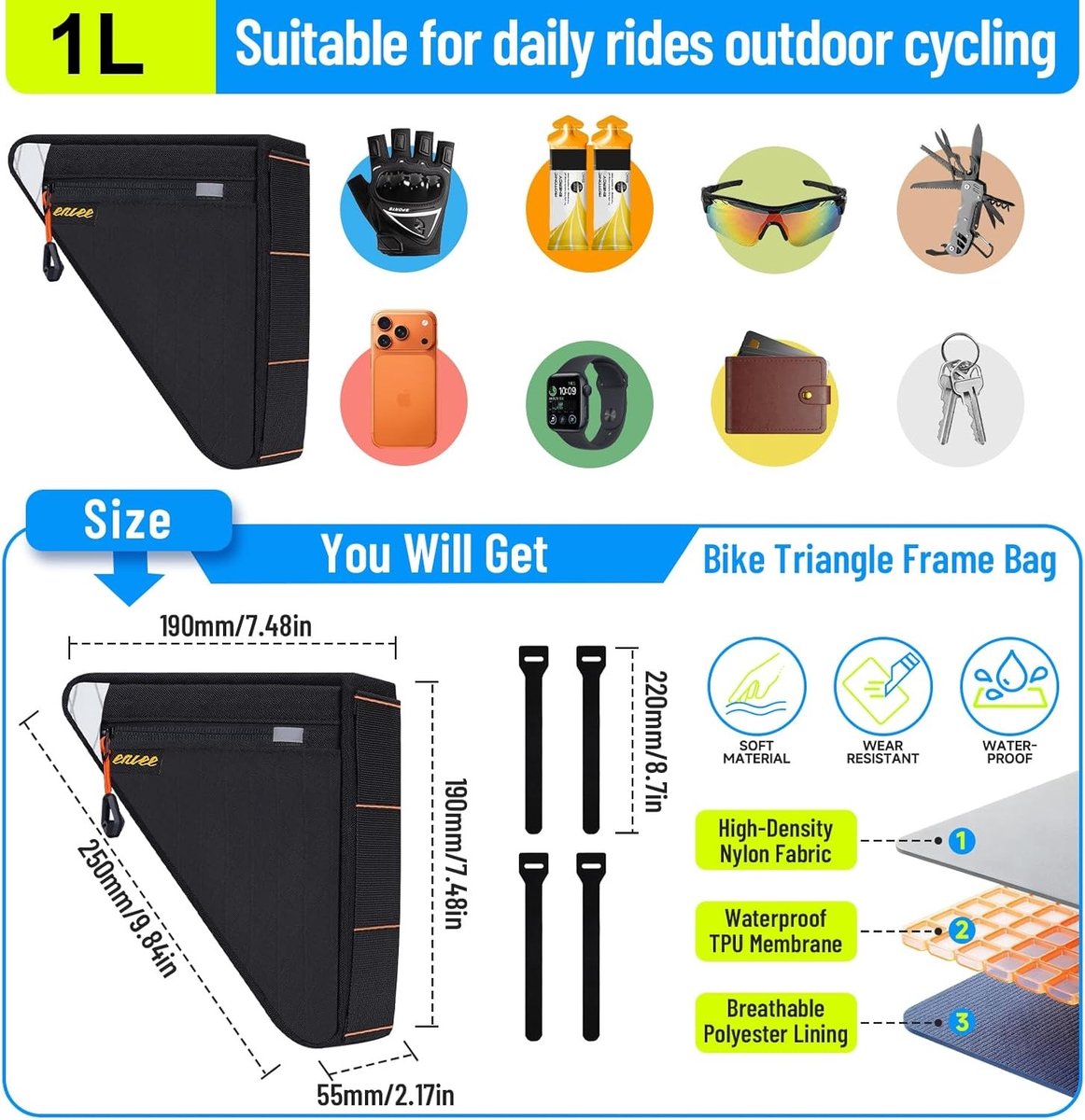 Waterdichte Fietstas voor MTB en Racefietsen - Driehoekige Frame Bag voor Fietsaccessoires en Cadeaus voor Mannen en Vrouwen