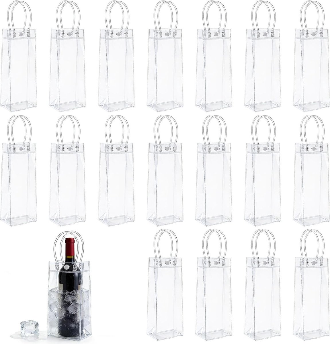 18 stuks flessenkoeler ijstas koeltas: transparante champagnekoeler, lekvrije ijszak met handvat voor koud bier, wijn en dranken, ideaal voor feest en outdoor gebruik, 25 x 10 x 10 cm PVC