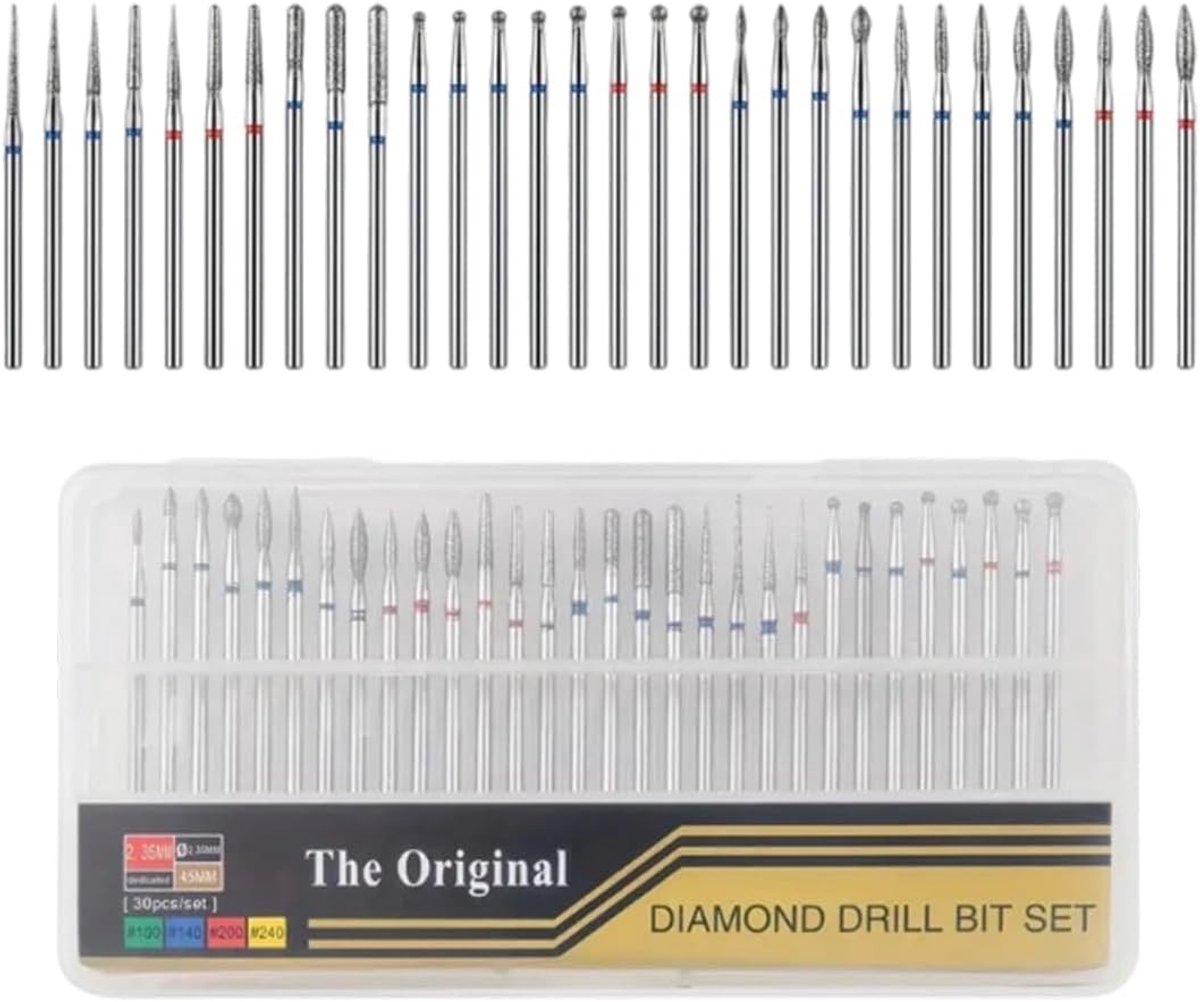 Professionele nagelfreesset met 30 stuks diamant- en wolfraamcarbide opzetstukken voor manicure, pedicure en nagelverzorging