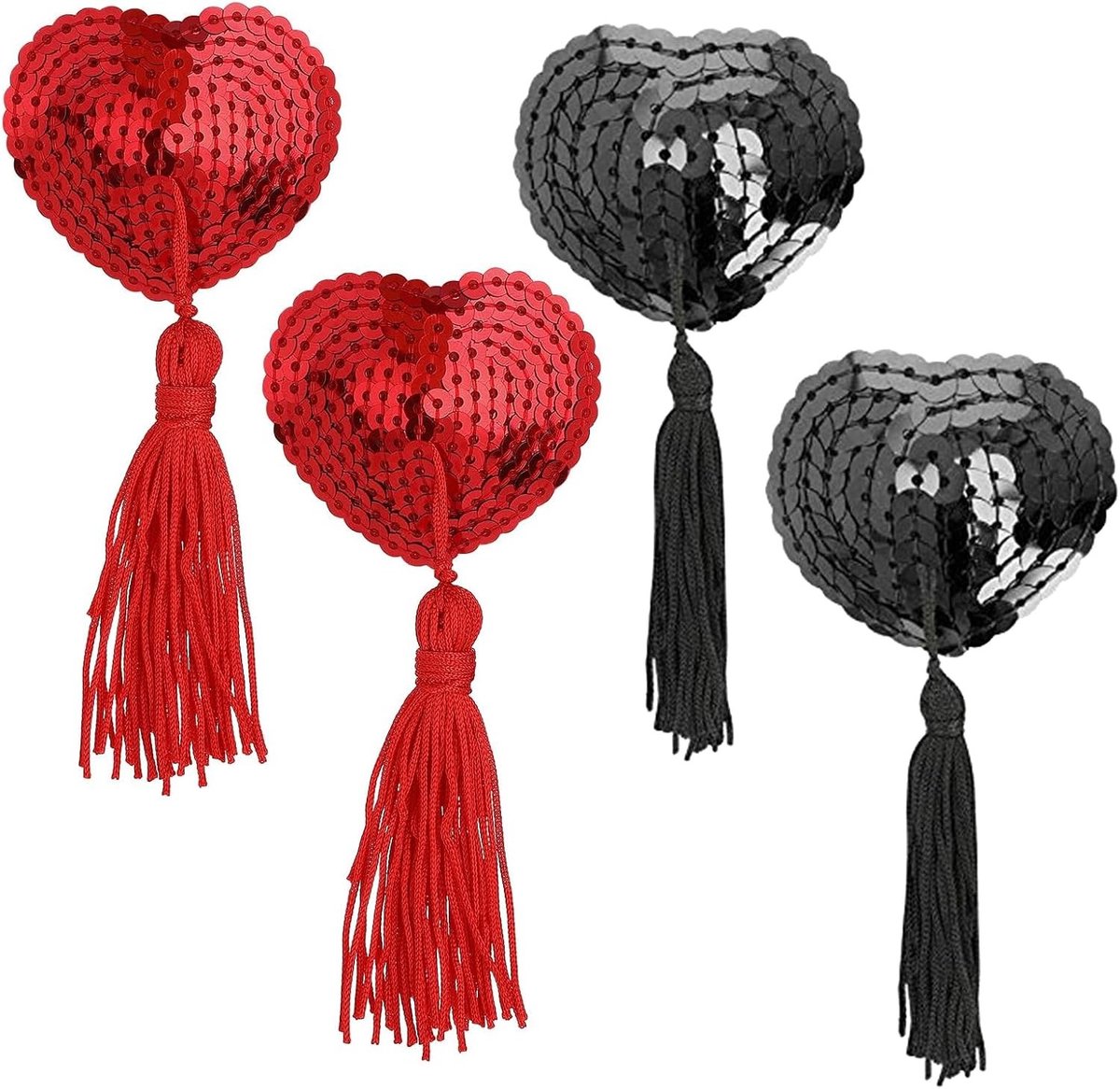 Herbruikbare Zelfklevende Tepelbedekking in Hartvorm met Franje - Sexy Accessoires voor Koppels, Perfect voor Feestjes en Speciale Gelegenheden, Zwart en Rood