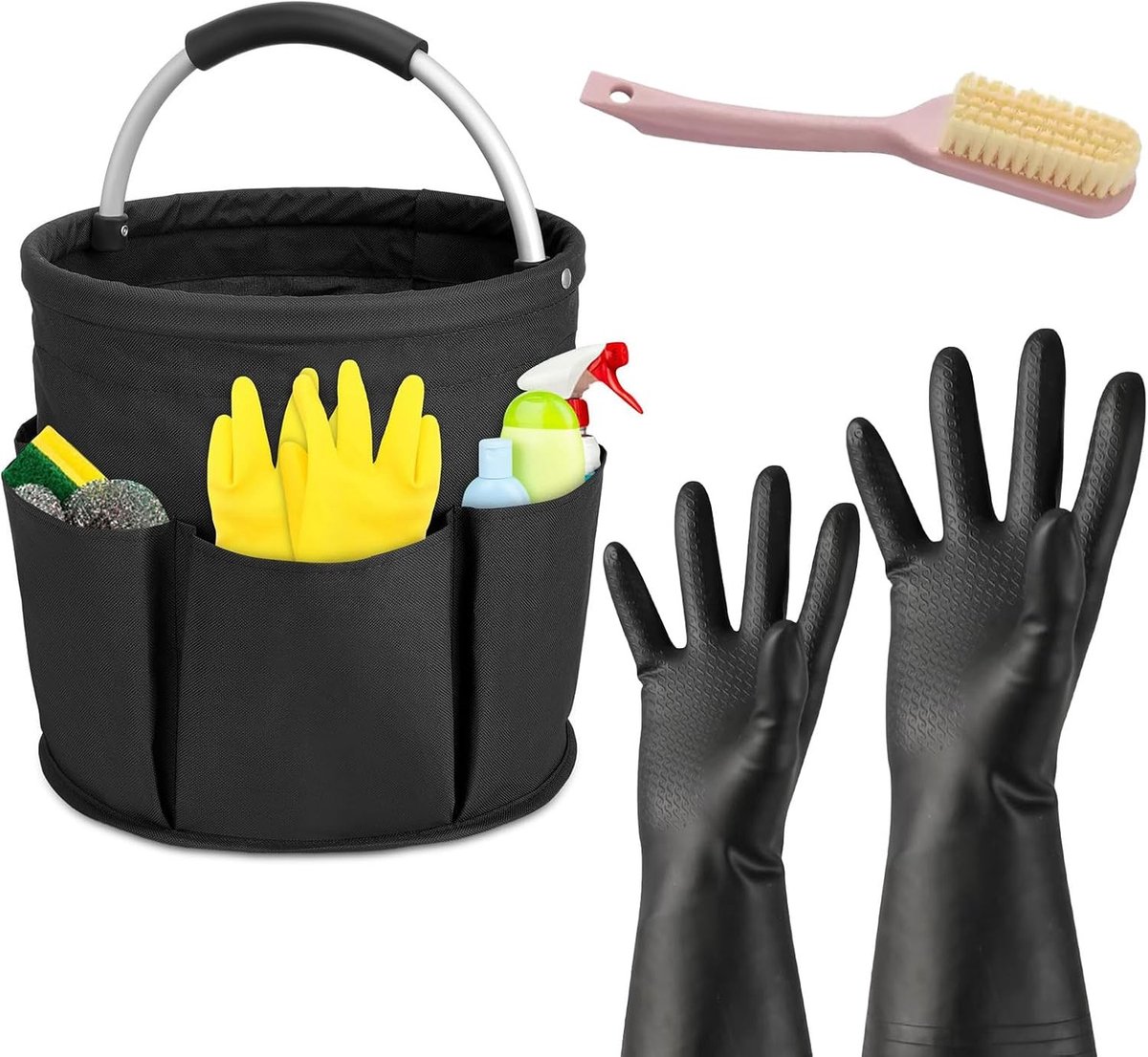 Draagbare 17-liter gereedschapstas met handvat, multifunctionele organizer voor tuin en schoonmaak, zwart en rood