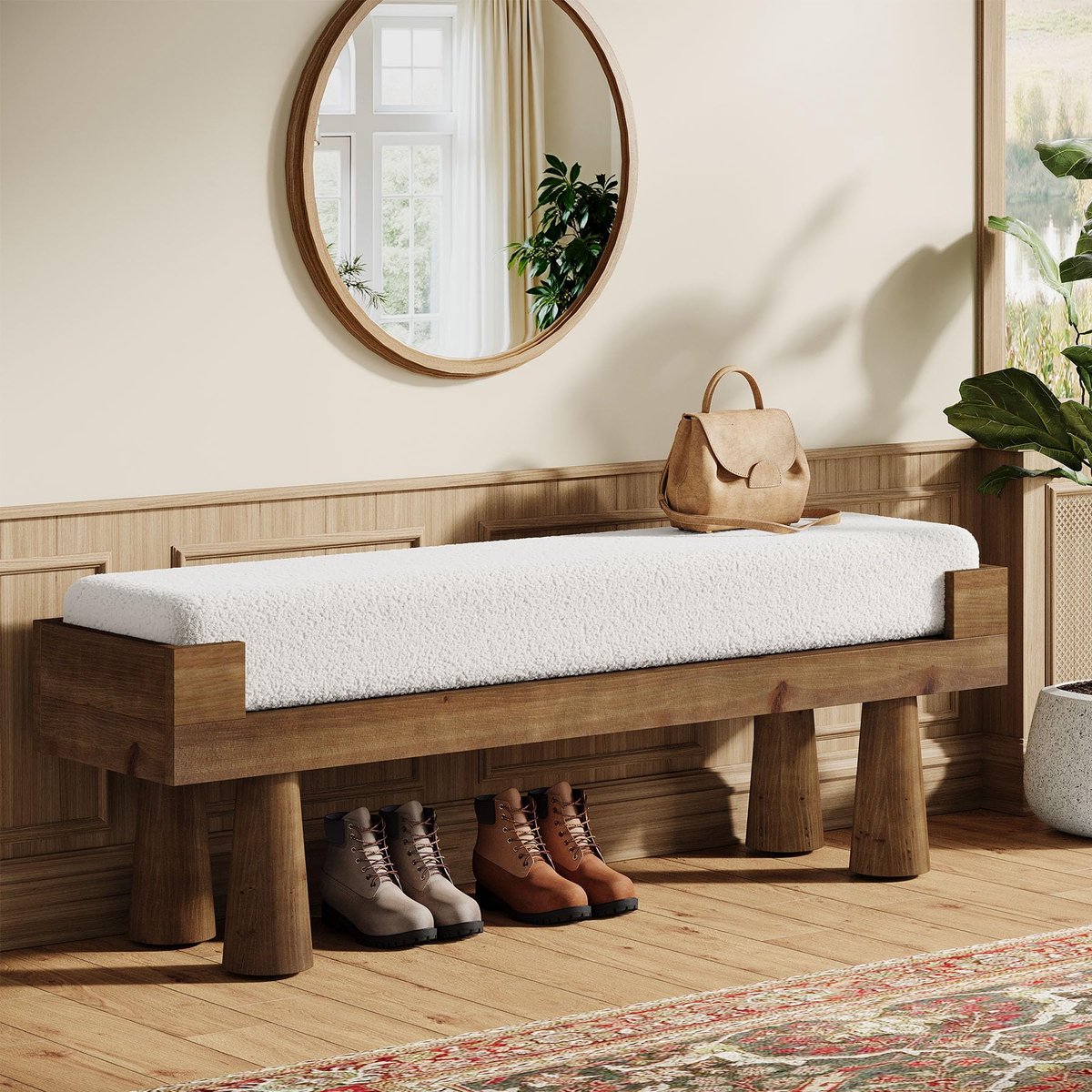 LITTLE TREE Gestoffeerde Bank - Bedbank - 120 x 30 x 45 cm - Stof en rubberhouten poten - Modern - Comfortabel gevoerd zitvlak - Multifunctioneel voor hal en slaapkamer