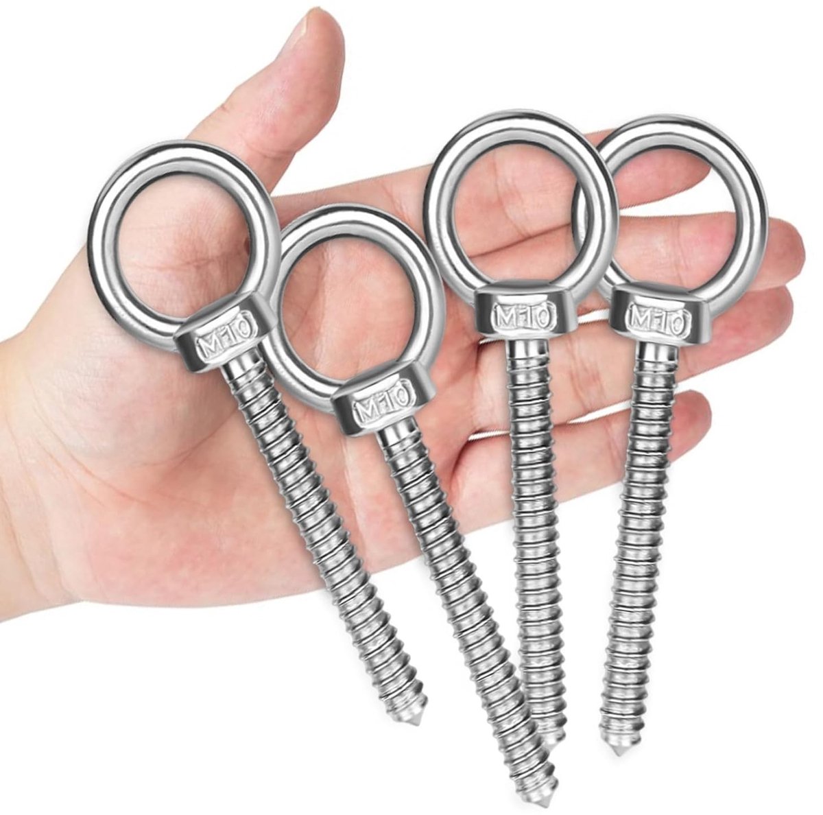 RVS oogschroeven M10, 12 cm, voor bevestigen van hangmatten, schommels en andere toepassingen