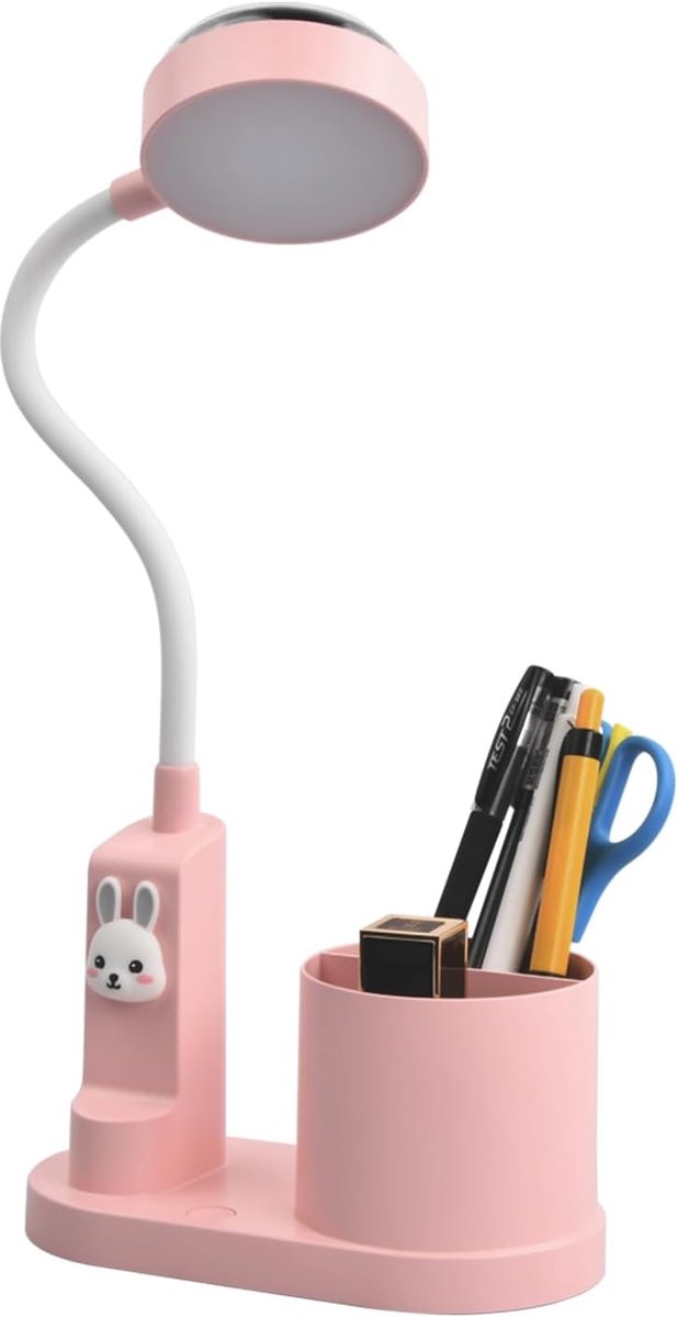 KZQ Draagbare Led Bureaulamp voor Kinderen Oplaadbaar Slim Dimbare Nachtlampje met Penhouder Oogbescherming Lezen Werken Studeren Kantoor Roze