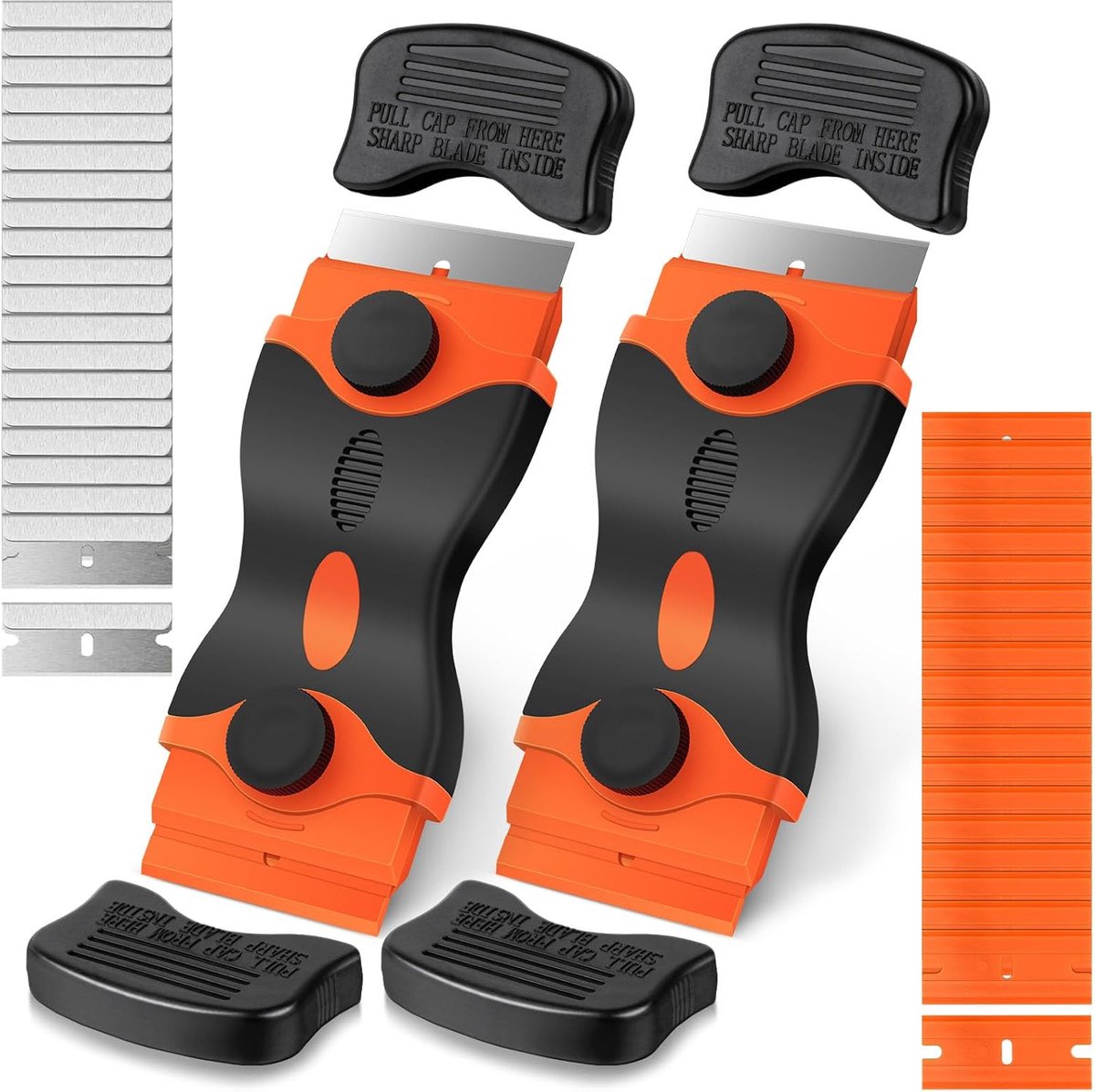 SnelShoppen - 2-delige Hob Scraper Set met Dubbel Hoofd, Stabiele Keuken Schraper met 40 Vervangbladen, Glas en Keramiek Schoonmaak Schraper