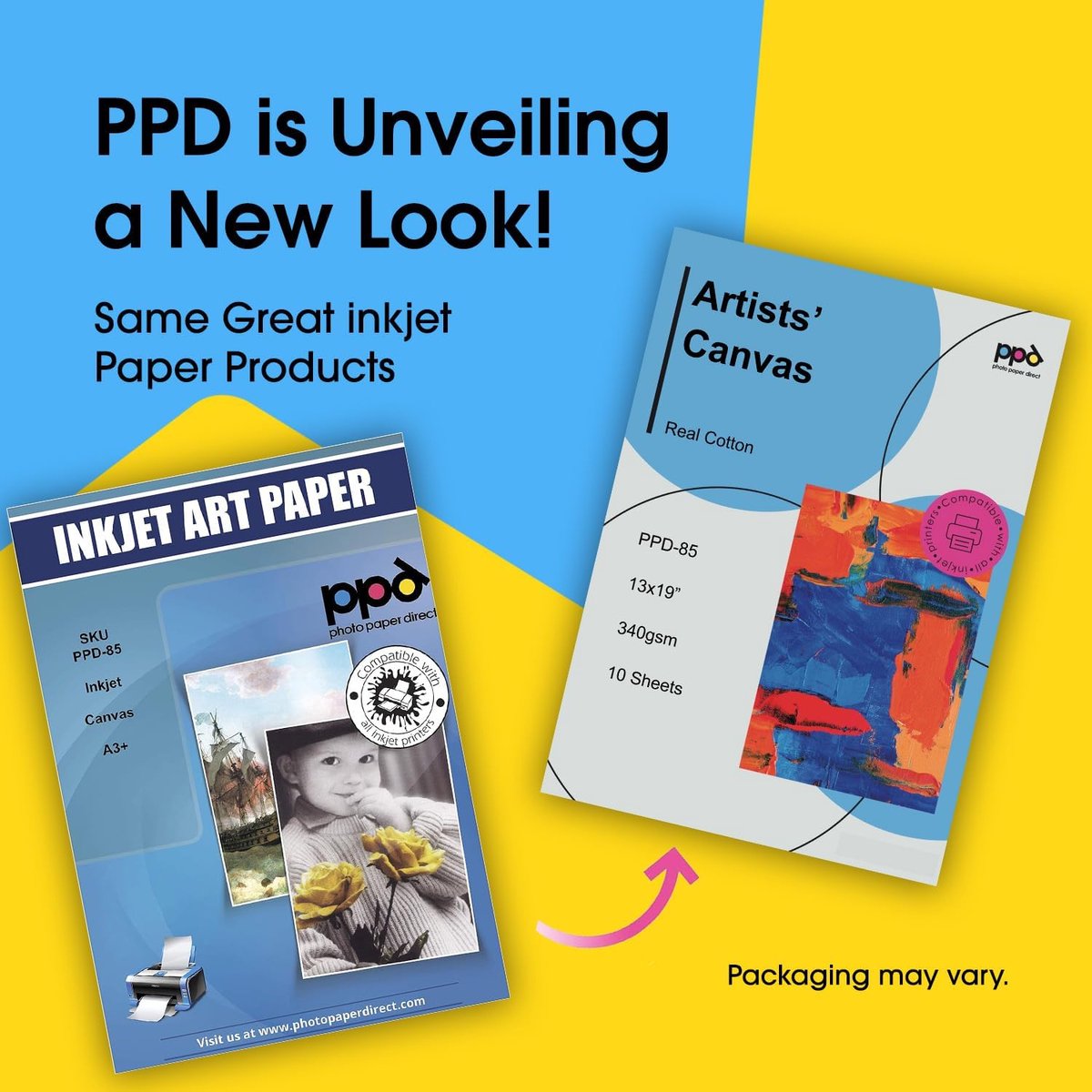 SnelShoppen - PPD A3+ Inkjet Canvas Fotopapier 340g Wit Mat - 10 Vel Bedrukbaar met Alle Inkjetprinters - 100% Katoen voor Professionele Foto's en Kun