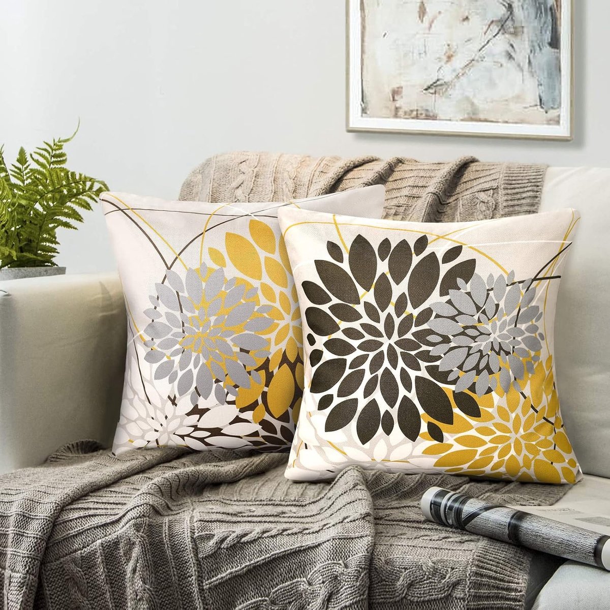 Kussenhoes 45x45 cm - abstract bruin en geel - linnenlook - perfect voor uw woonkamer - SnelShoppen