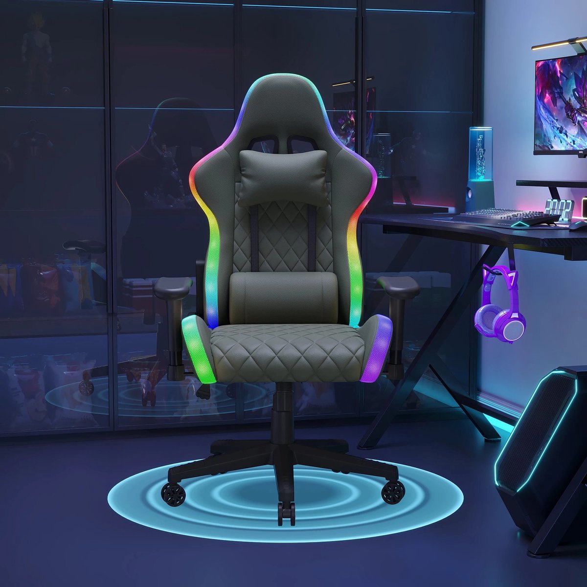 Dailygoods Ergonomische gamingstoel met massagefunctie, RGB LED, 90-135 graden verstelbare rugleuning, tot 130 kg, burea