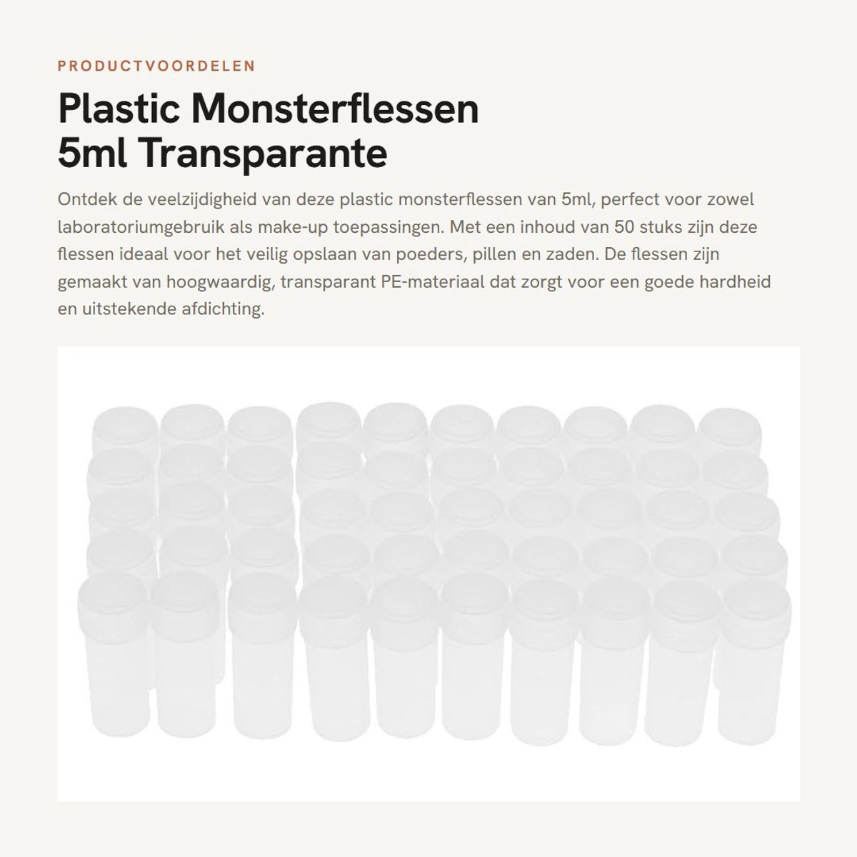 Dailygoods- Monsterfles 5ml - 50 Stuks - Transparant PE Materiaal - Hoge Dichtheid Opslagcontainer - Schoon en Veilig - Goede Afdichting - Opslagfles