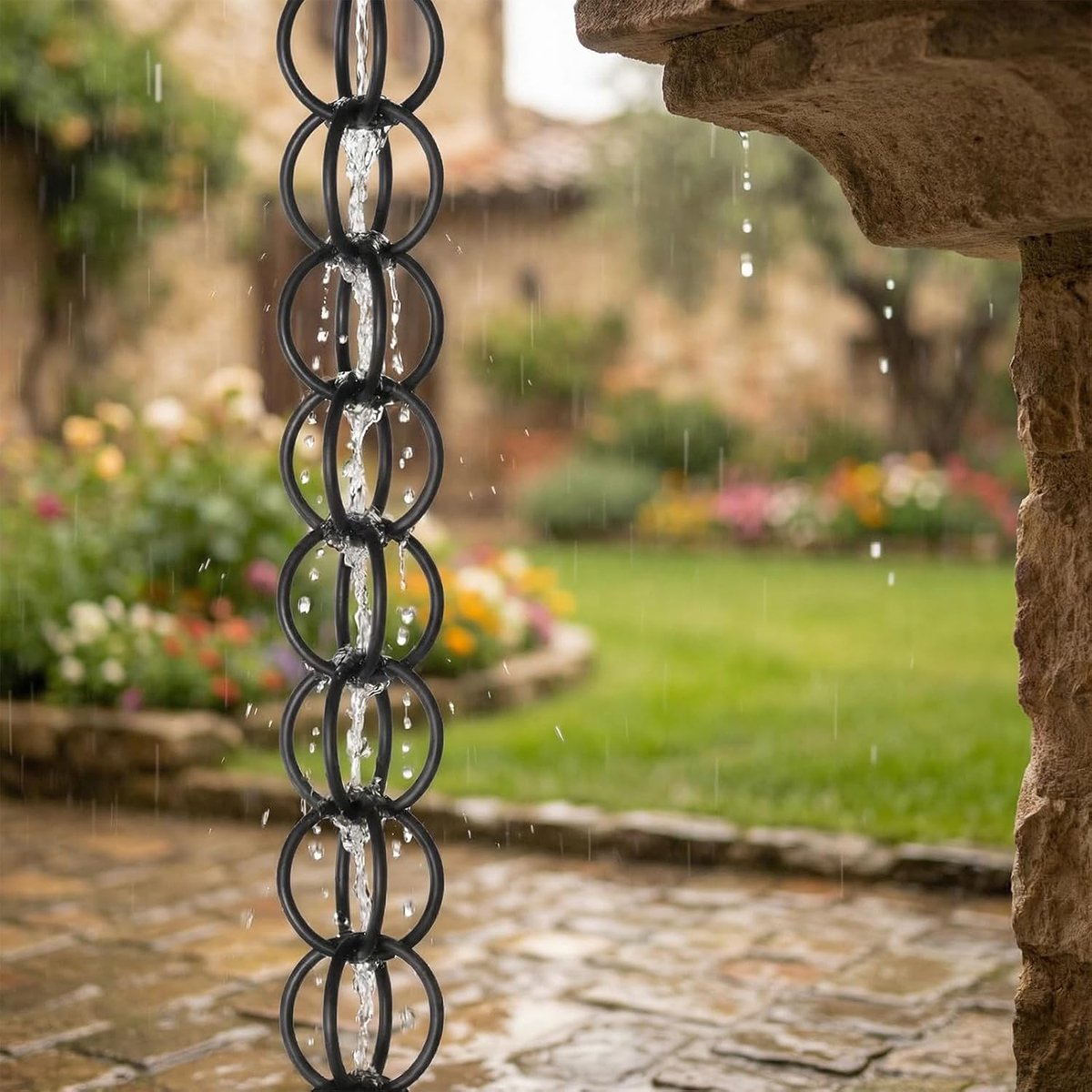 Regenketting - Waterketting Regenpijp - Dakgoot Afwatering - Decoratief Waterornament - 1.5 meter - Zwart