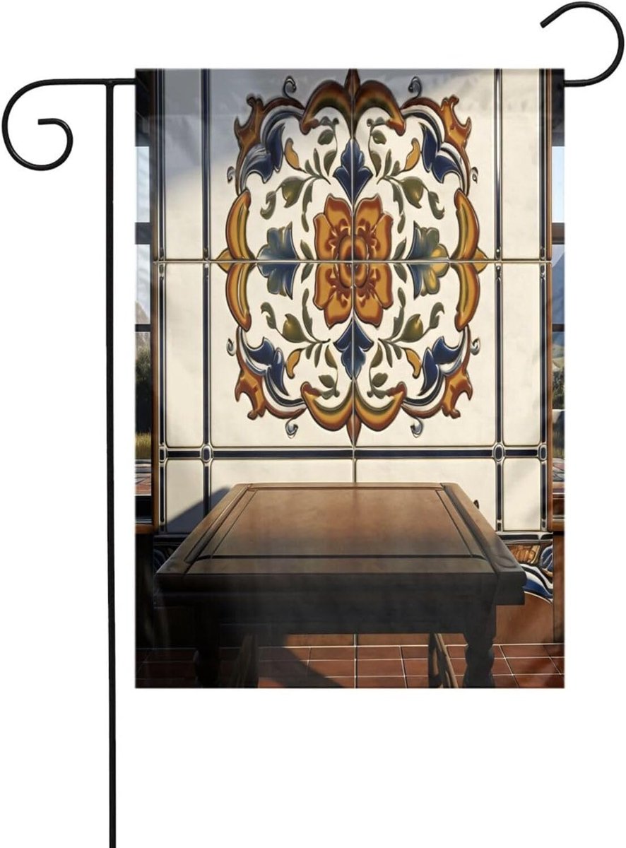 Tuinvlag Aanpasbaar - Gepersonaliseerd Ontwerp - Buiten Decoratie - Dubbelzijdig Bedrukt - 3 cm Paalhoes - Moorse Tegels
