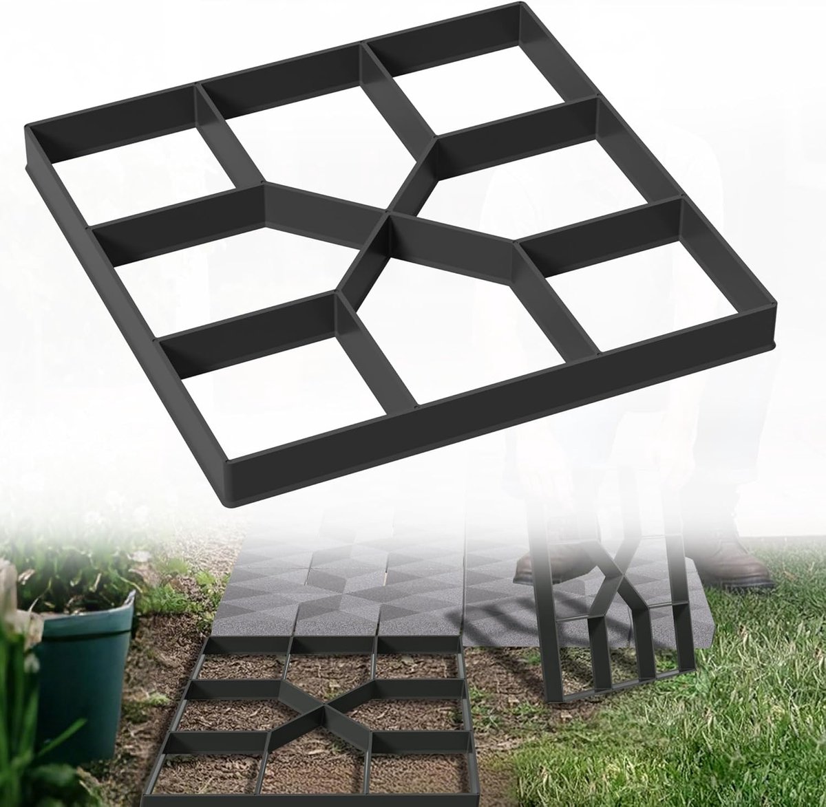 Betonmal Set - Tuinpad Mal - Eigen Pad Maken - Herbruikbaar Plastic - 3 Stuks 40x40cm - Zwart
