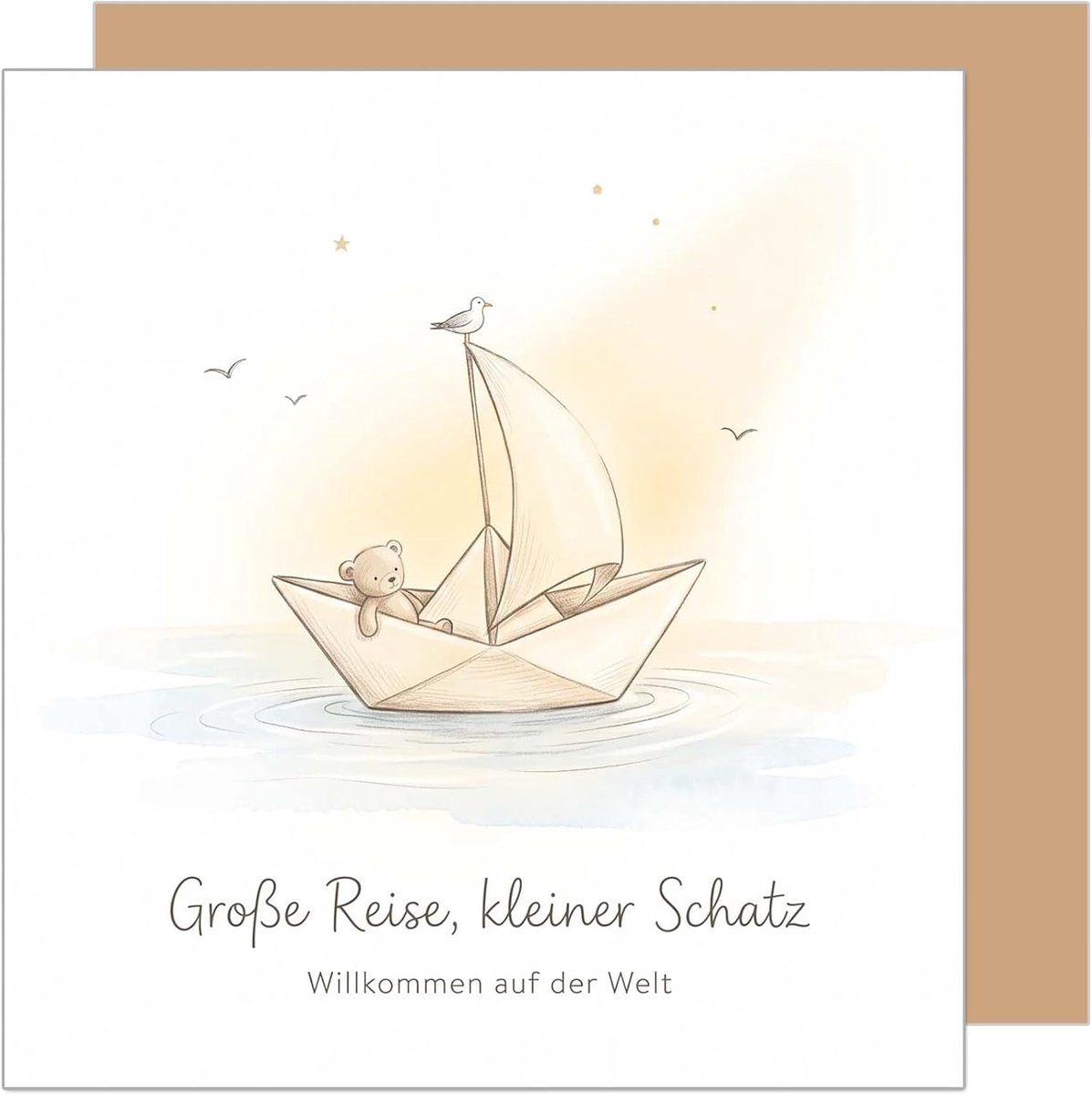 Geboortekaart met envelop - Wenskaart baby - Geboorte vieren - Dubbele vouwkaart - 15x15 cm - Kleurrijk