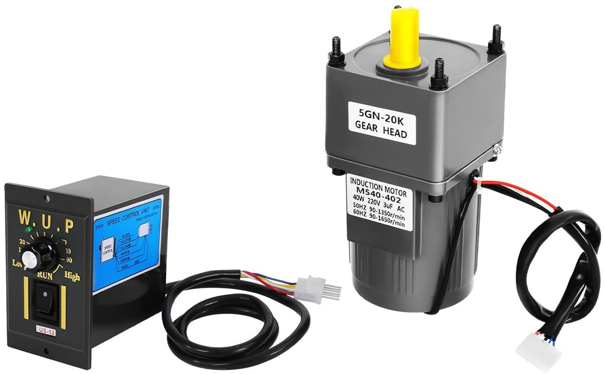 Elektrische Motor - Traploze Aandrijving - Industriële Toepassingen - Variabele Snelheid - 220V 40W - Grijs Groen