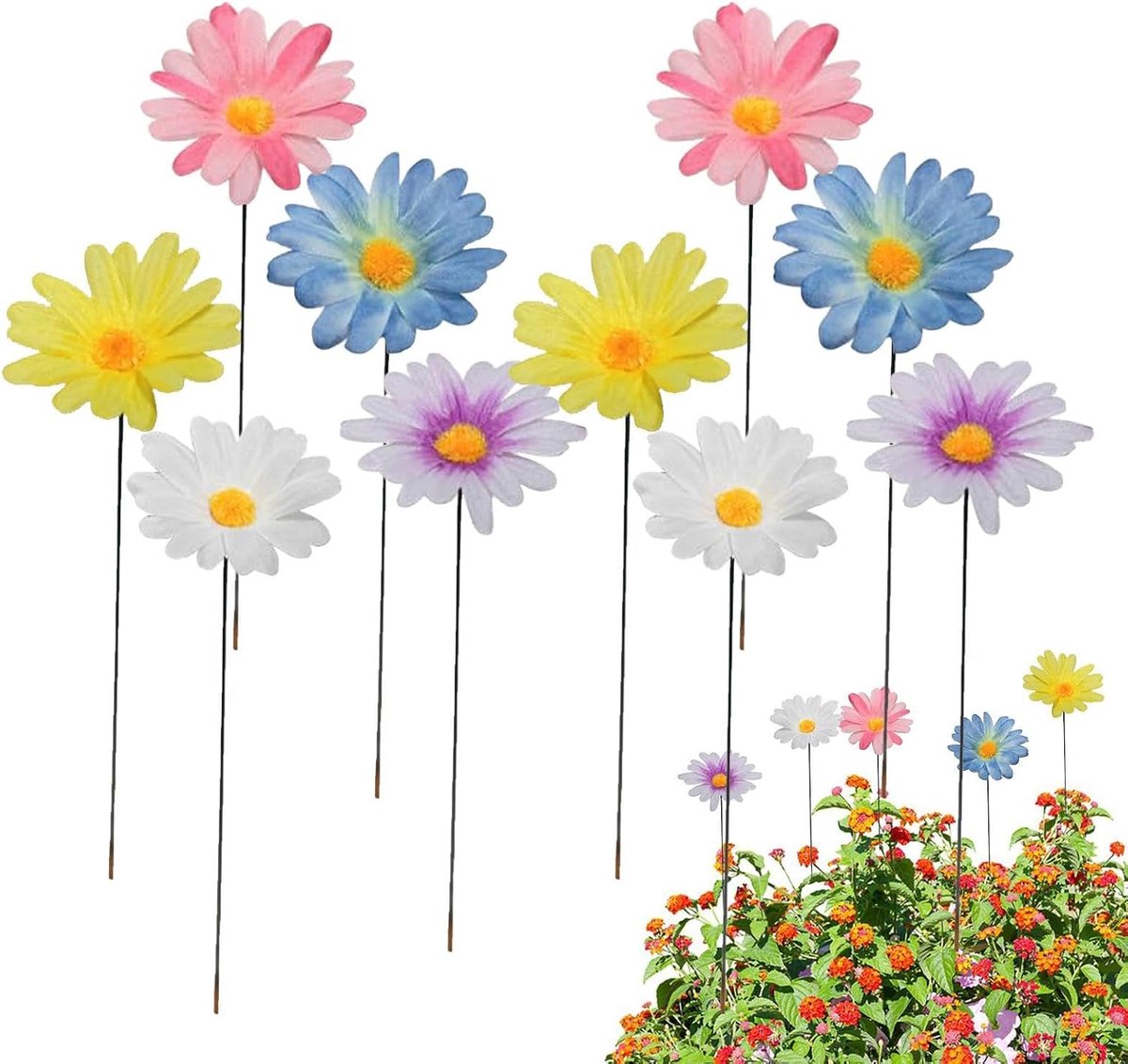 Tuin Ornamenten - Bloem Decoratie - Gazon Opfleuren - Levensechte Madeliefjes - 10 Stuks - Multicolor