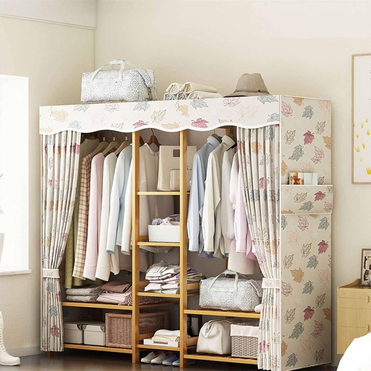 Kledingkast Organizer - Opbergkast Stoffen - Kleding Opbergen - Stoffen Kledingrek - 165x35x93CM - Grijs