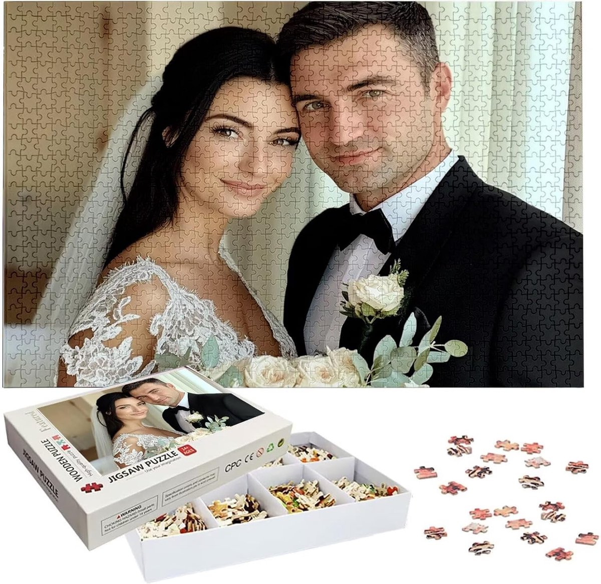Gepersonaliseerde Puzzel - Foto Puzzel - Herinneringen Bewaren - Uniek Houten Object - 75x50cm 1314 Stukjes - Meerdere Kleuren