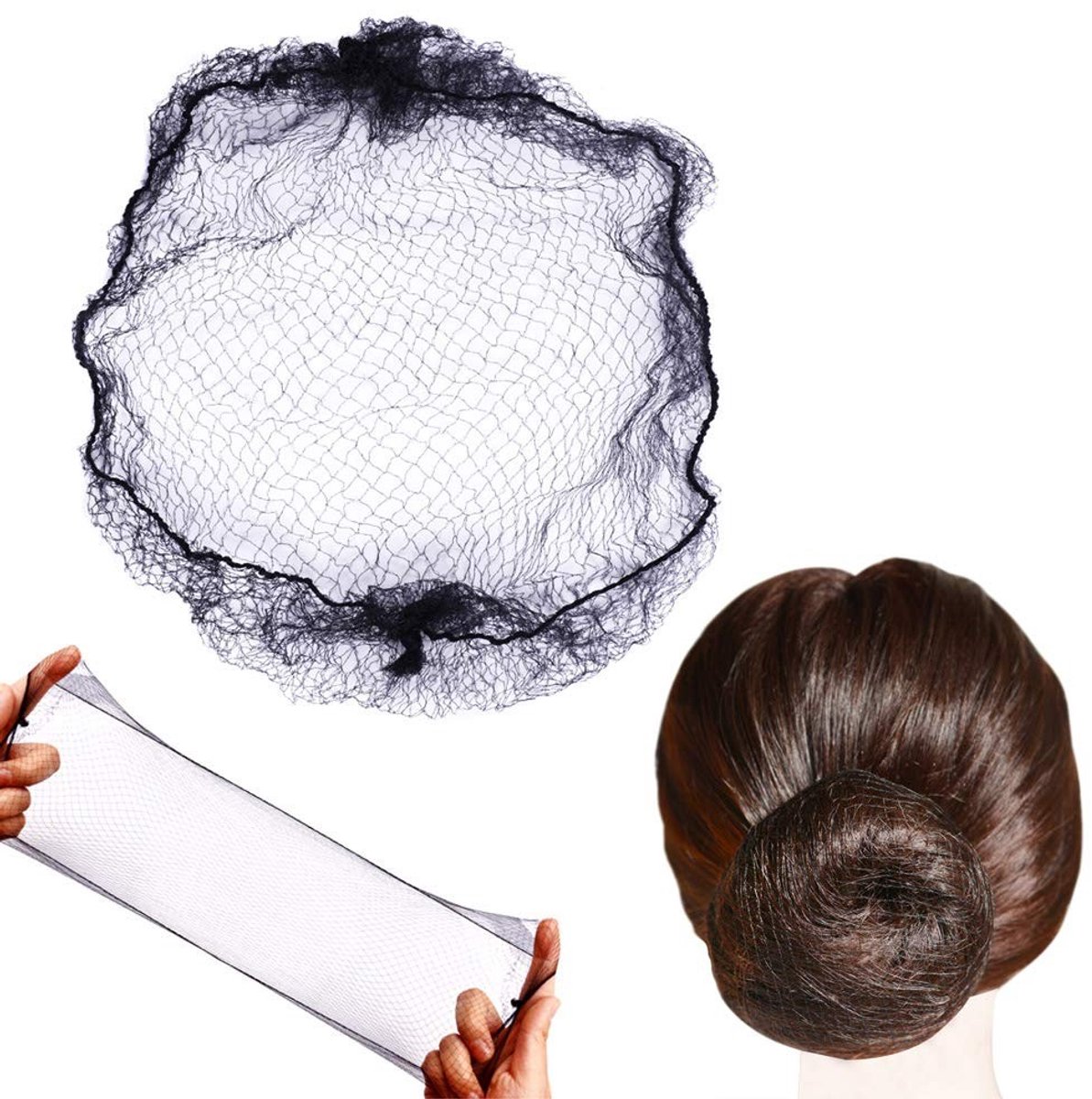 Dailygoods- Haarnet Onzichtbaar Elastisch - 50 Stuks - Mesh Haarnetjes - Zwart - Geschikt voor Dansers/Skaters - Veilig en Comfortabel