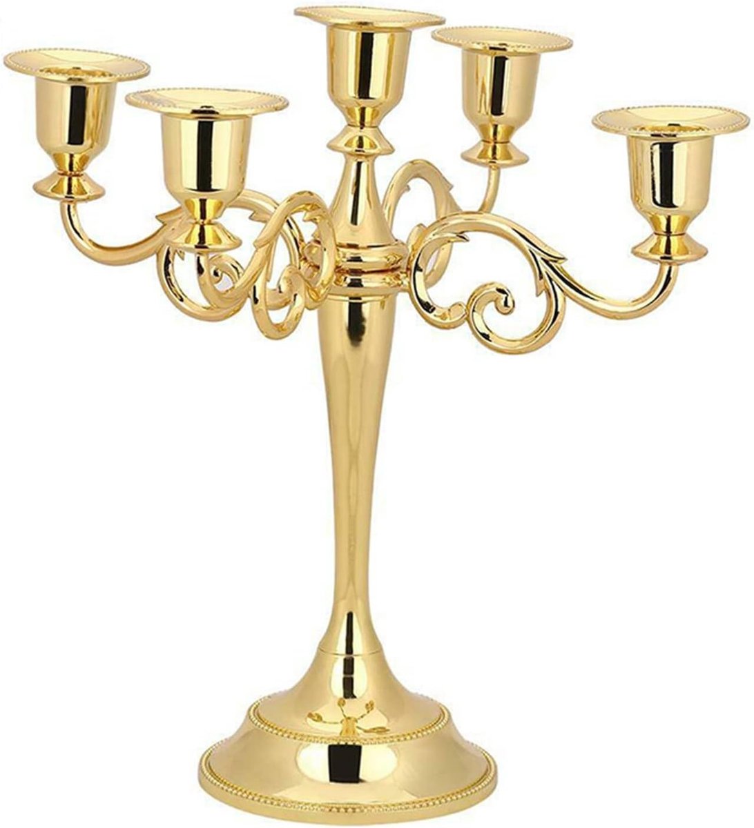 Tafel Kandelaar - Kaarsenstandaard Metaal - Sfeervol Diner - Vintage Elegant Design - 5 Armen - Goud