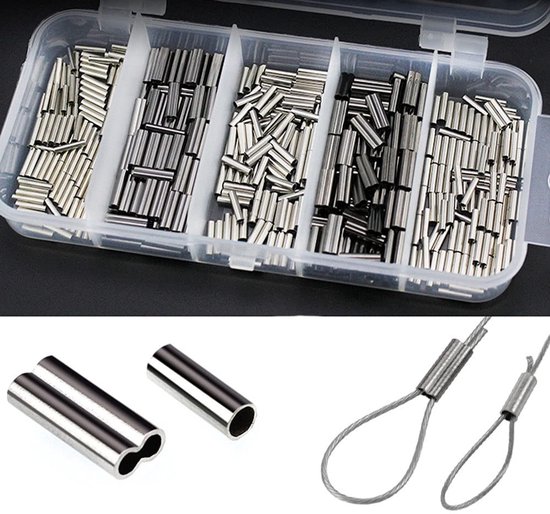 500pcs Crimp Sleeves Kit - Dubbele en Enkele Huls - Koper - Voor Vislijn en Draadverbindingen van Merkloos — afbeelding 4