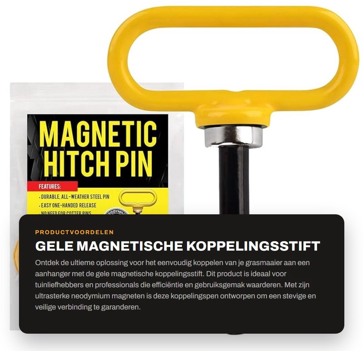 Dailygoods- Koppelingsstift Ultrasterk - Magnetische Koppelingspen - Grasmaaier-Aanhanger - Eenvoudig In- en Uithangen - Neodymium Magnetisch - Voor Eén Hand Gebruik - Aanhangerpen