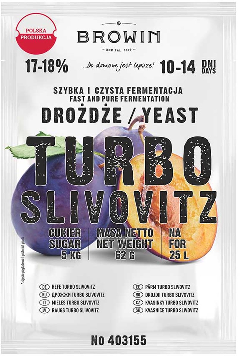 Turbo gist pruimendrank 18% - Turbo Slivovitz-distilleerdersgist
