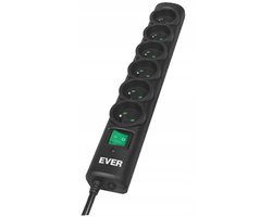 Ever OPTIMA Serie - Stekkerdoos - 1,5m - 6 Stopcontacten - 10A - Zwart