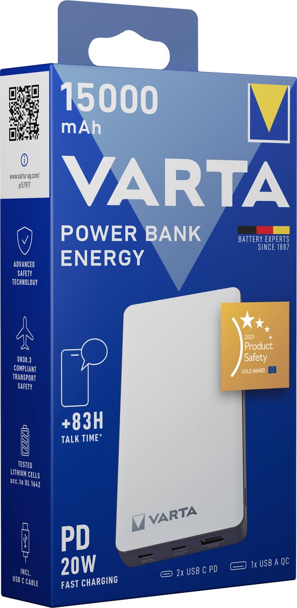 Varta Power Bank Energy Powerbank 15000 mAh Wit - afbeelding 2