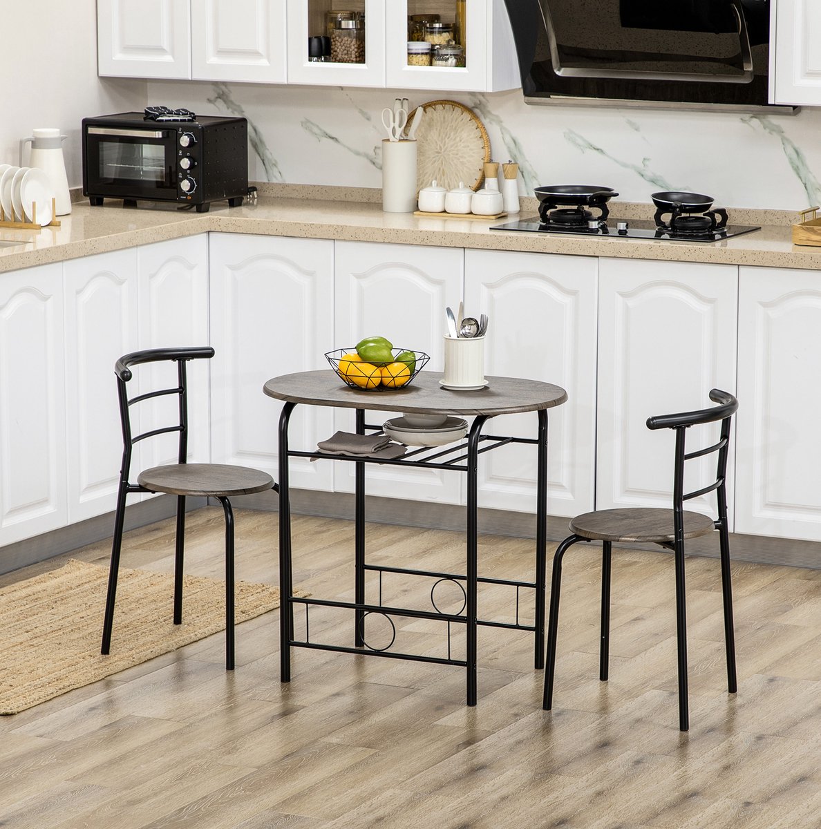 Bistroset - Eettafel Met 2 Stoelen - Ruimtebesparend Met Opbergrek - Voor Keuken En Kleine