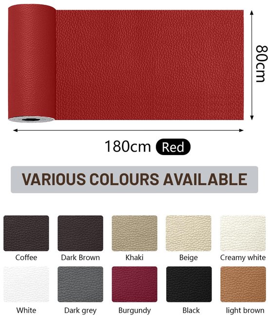 Reparatielijm voor leer - Kunstleer patch - Meubels repareren - Zelfklevend en geurloos - 80 x 180 cm - Rood — afbeelding 2