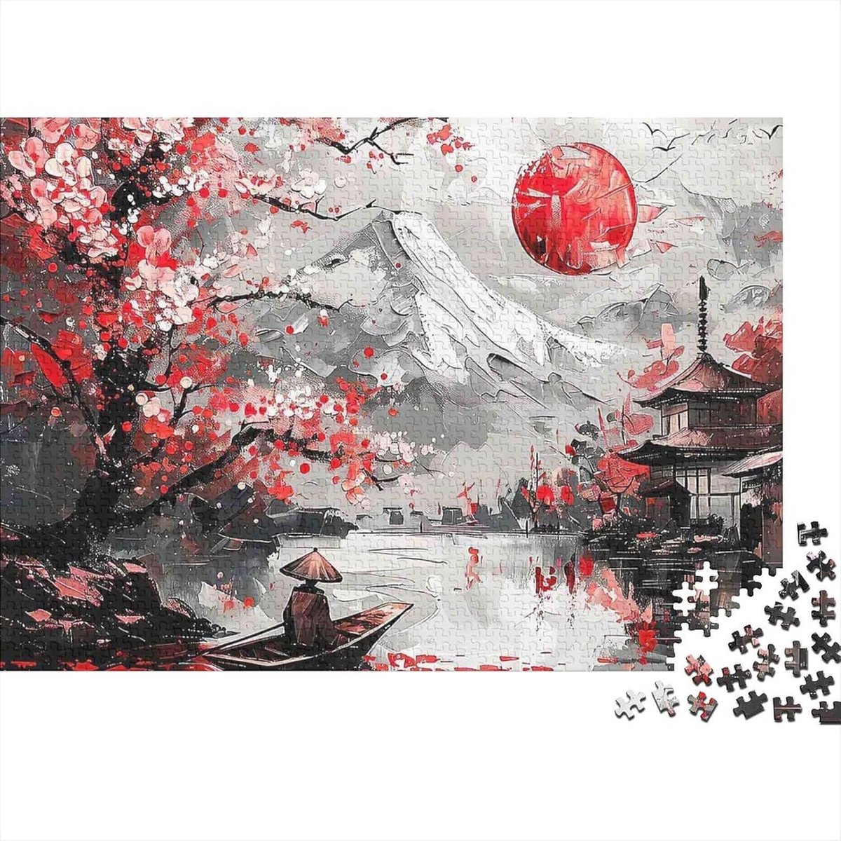 Kersenbloesem Puzzel - Landschap Puzzel - Ontspanning Thuis - 1000 Stukjes - 52 x 38 cm - Avondlandschap