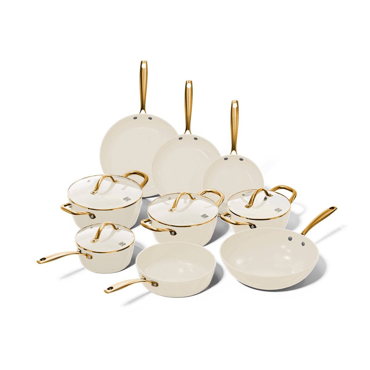 Cook & Pan Vanilla Pannenset 9-delig PFAS vrij - Alle Warmtebronnen - Krasbestendige Anti Aanbaklaag - Vaatwasserbestendig - Gas, Inductie, Elektrisch, Oven - Pannen set met 7 jaar garantie - Koekenpan, Wokpan, Steelpan, Hapjespan, Kookpot