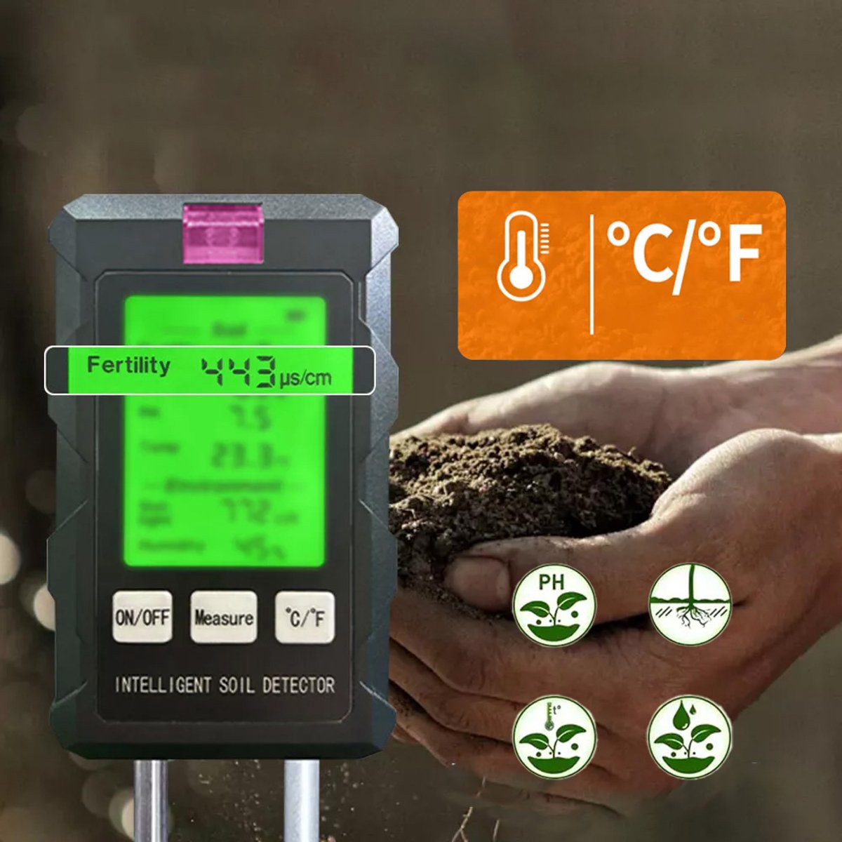Bodemvochtmeter - Bodem-pH-meter - 6-in-1 bodemtester - pH-meter - Lichtmeter - Bodemvochtmeter - Bodemthermometer - Bodemvruchtbaarheid - Vochtigheidsmeter - Zwarte schroevendraaier