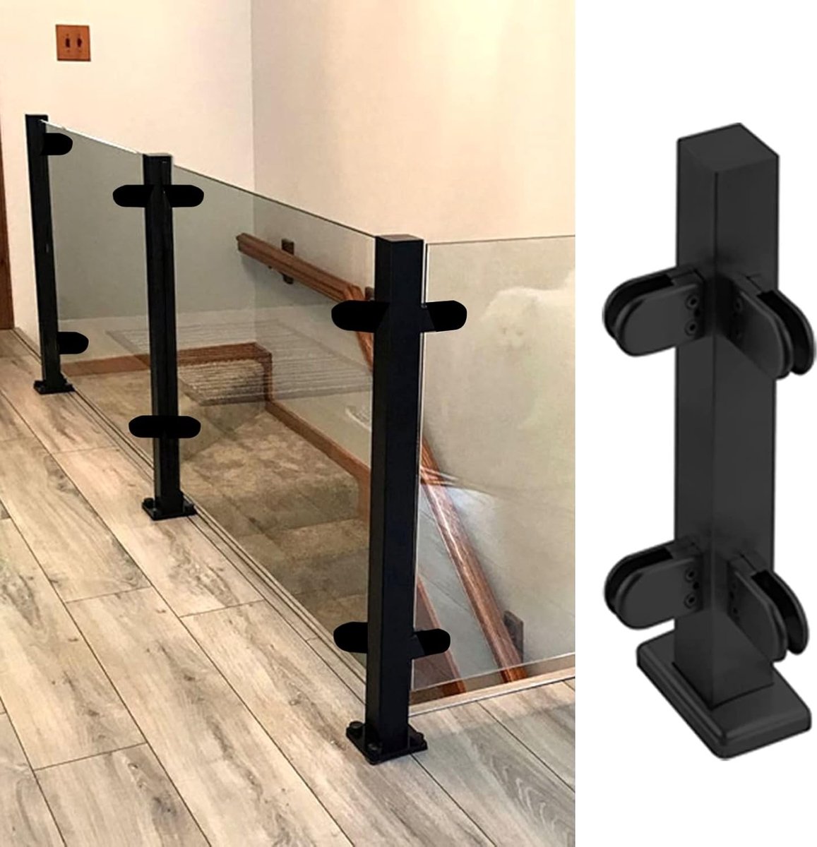Glazen Leuningpaal - Balustrade Paal - Balkon Beveiligen - Roestvrij Staal - 75 cm Hoog - Zwart