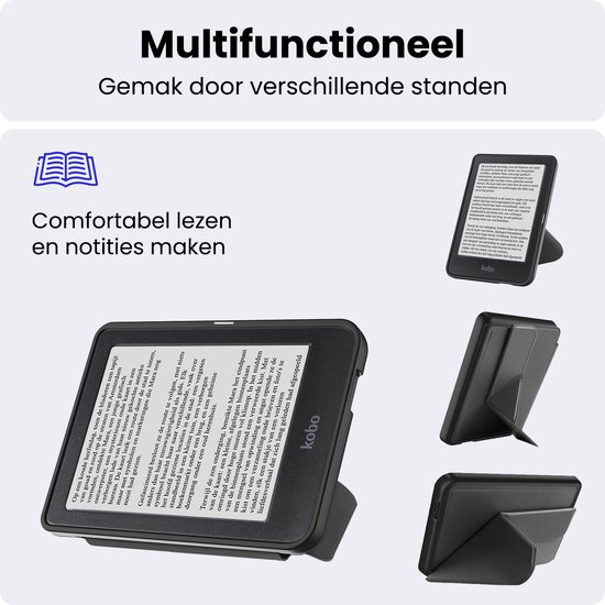 Hoes Geschikt voor Kobo Clara HD - Luxe E-reader Trifold Case - Bescherm Hoesje Book Cover - Zwart — afbeelding 3