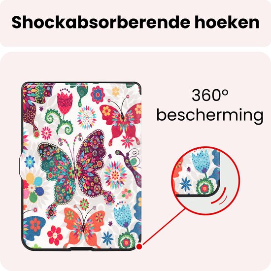 Hoes Geschikt voor Kobo Nia Hoesje Bookcase Cover Book Case Hoes Sleepcover Trifold Met Screenprotector - Vlinders — afbeelding 5