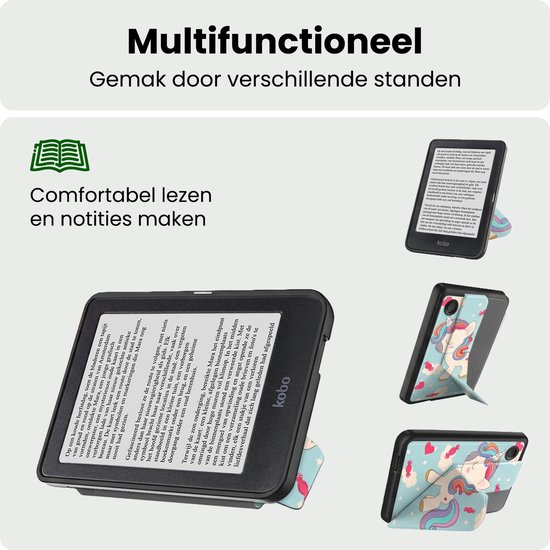 Hoes Geschikt voor Kobo Clara 2E Hoesje Bookcase Cover Hoes Trifold Met Screenprotector - Hoesje Geschikt voor Kobo Clara 2E Hoes Cover Case - Eenhoorn — afbeelding 3