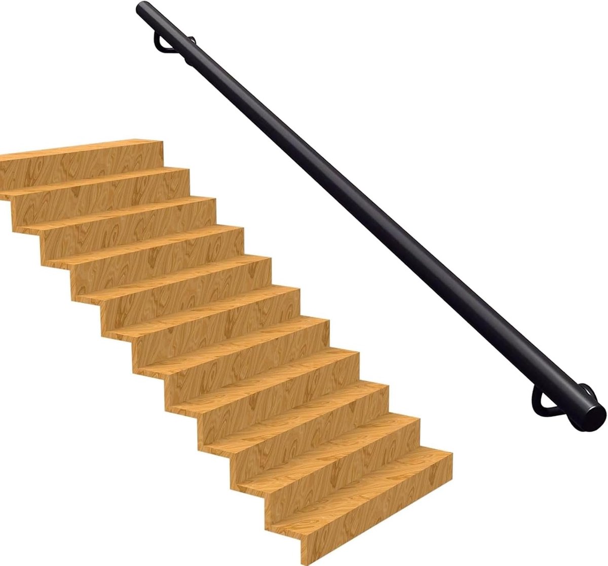 Trapleuning met hulpstukken - Wandmontage leuning - Veiligheid op trappen - Duurzame ijzeren buizen - 30cm tot 600cm - Matzwart