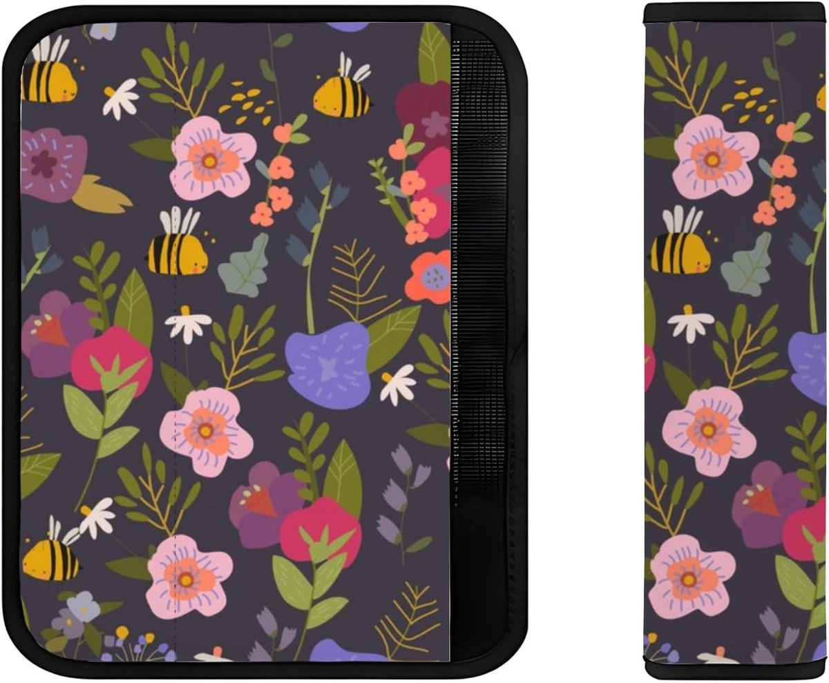 Veiligheidsgordelpads - Gordelhoezen comfort - Reiscomfort verbeteren - Zachte schouderbescherming - 28.5 x 7.5 cm - Donker bloemenpatroon