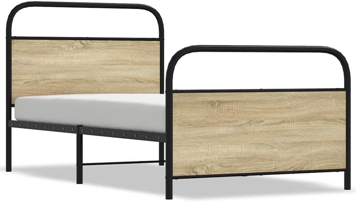 Bedframe zonder matras - Ledikant eenpersoons - Slaapkamer inrichten - Robuuste metalen constructie - 90x200 cm - Sonoma eiken