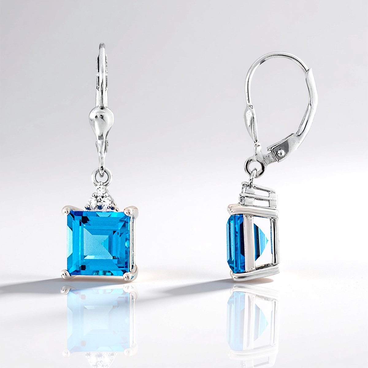 Cavill - 925 Sterling Zilveren Oorbellen - Marambaia Blauwe Topaas 5,22 ct - Carré Geslepen Edelsteen - Elegante Dames Oorbellen